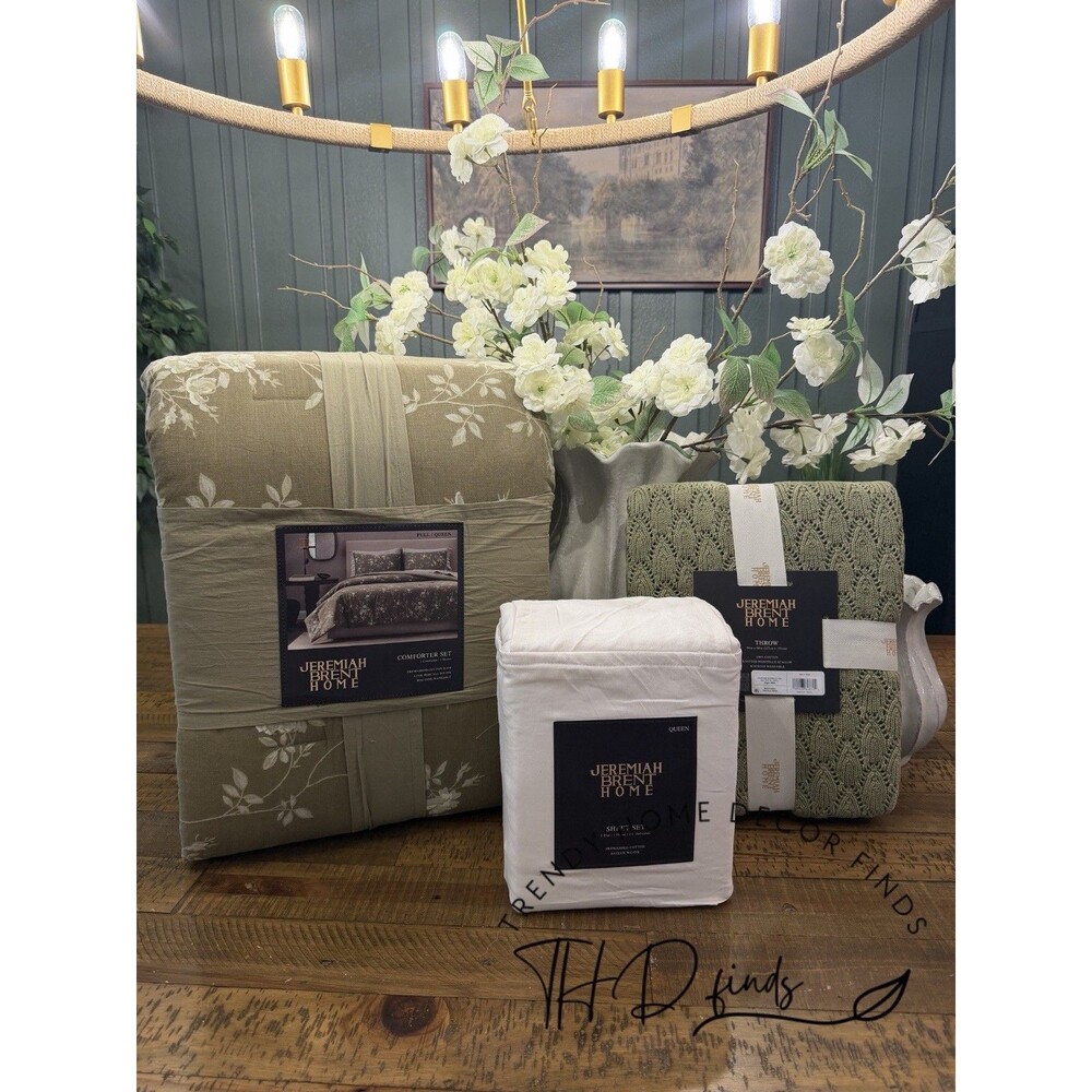 Bundle Deal Jeremiah Brent Queen Floral Bedding Bundle Olive Green Cream NEW